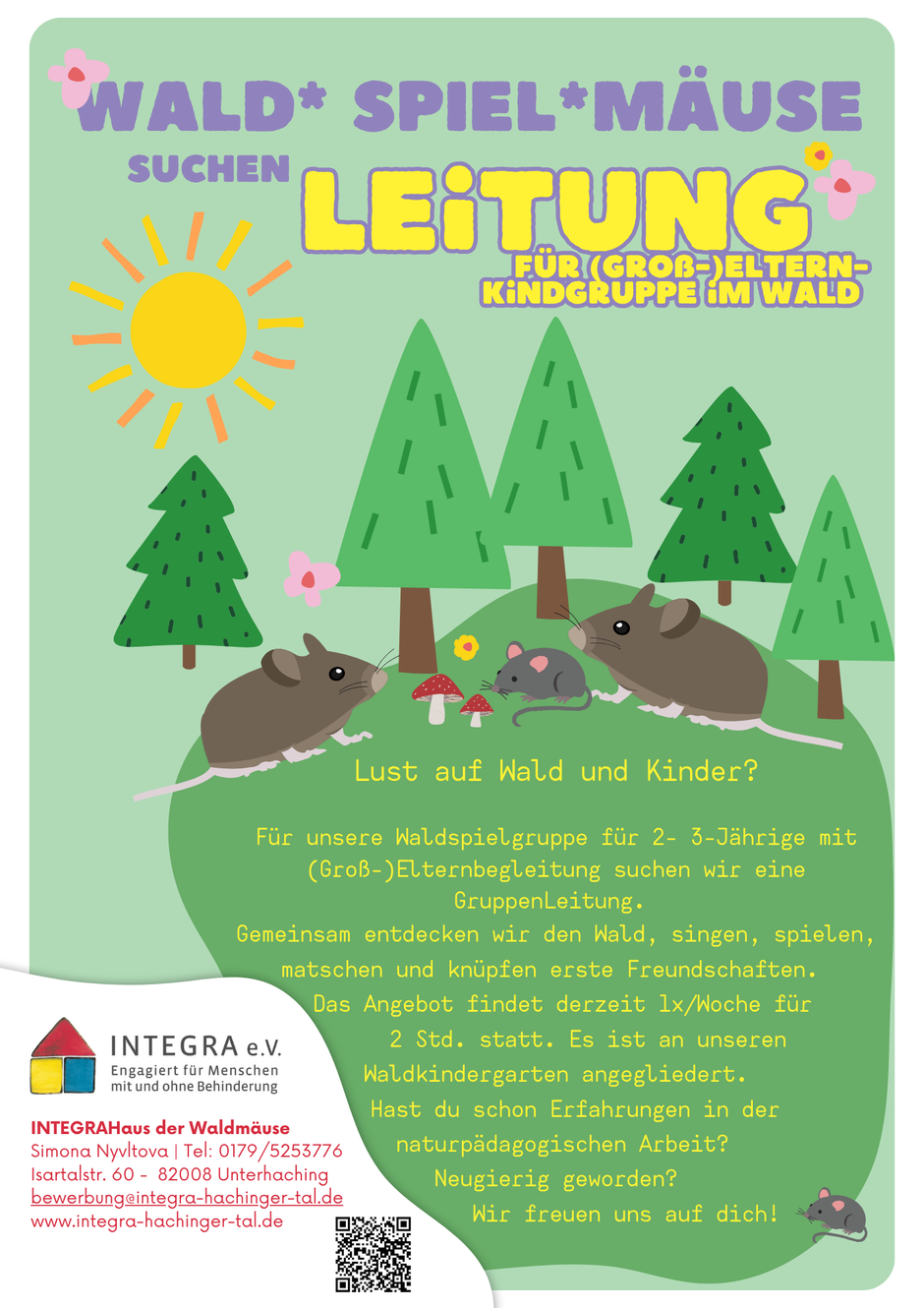 Stellenanzeige: Heilpädagogischer Fachdienst für den integrativen Waldkindergarten Unterhaching mit 3-4 Wochenstunden gesucht. Wir suchen eine offene Kolleg*in, die  ein gutes Gespür für die Kinder hat und gerne mit dem Team im Austausch ist. 
