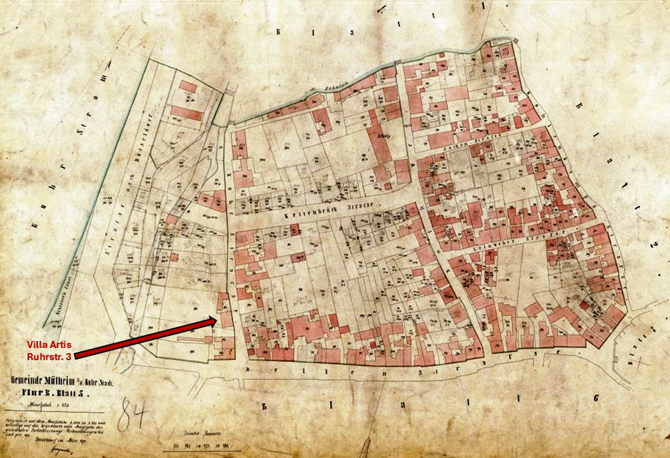 Karte der Ruhrtalstadt Mülheim Stadtmitte von 1872 