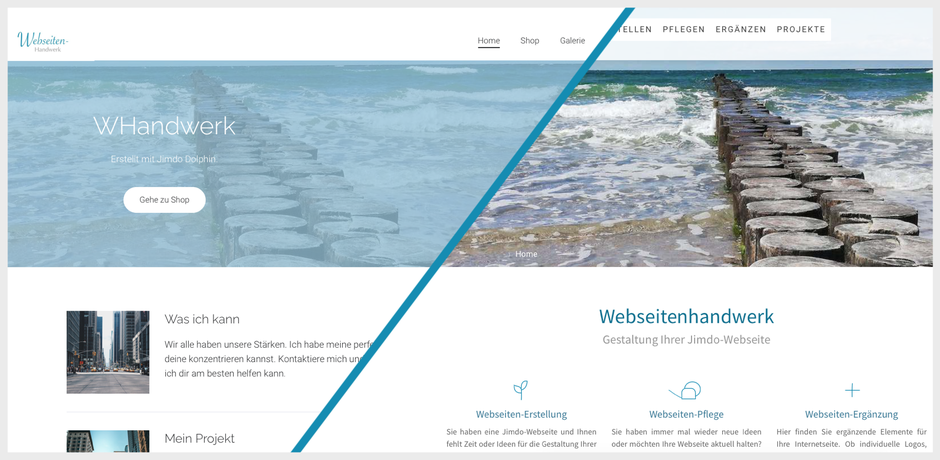 Jimdo Dolphin links – Jimdo Creator rechts