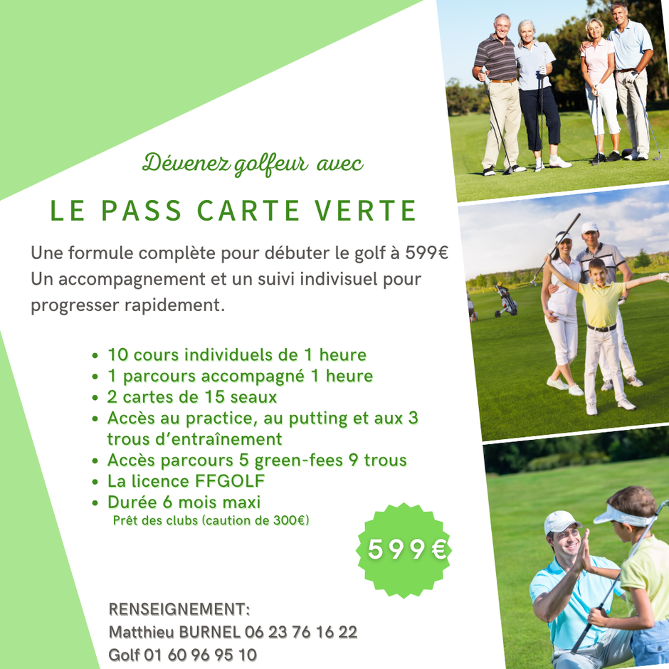 Vous apprendrez les règles de comportement, l'essentiel des règles de jeu, les acquis techniques suffisants pour jouer seul sur un « vrai » parcours, en toute sécurité, et sans gêner les autres, à bon rythme. pass carte verte. débuter le golf à 60 ans.