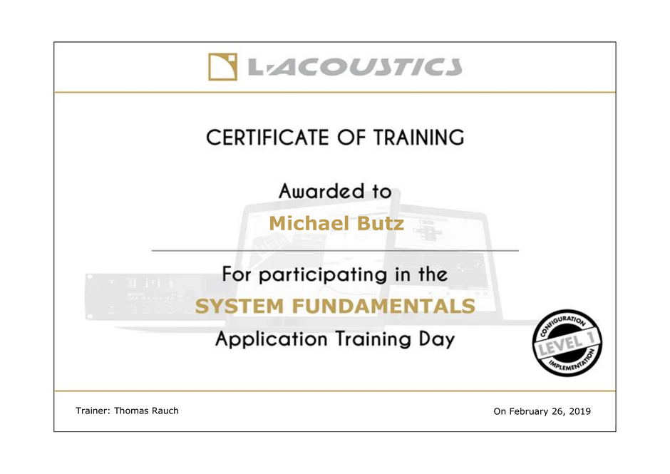 Michael Butz System Fundamentals Training Certificate