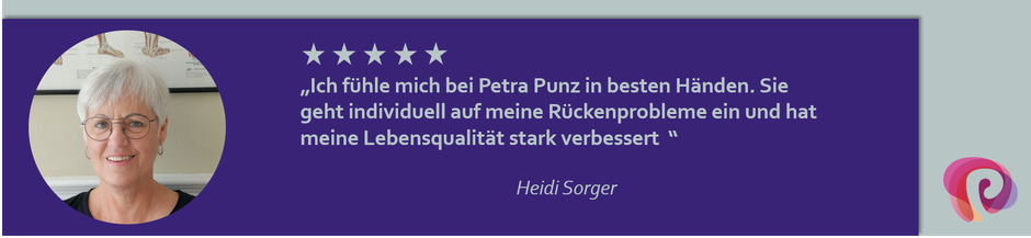 Die Rückenschmerzen von Heidi Sorger wurden von Petra Punz in ihrer Praxis in Weiz durch Physiotherapie effektiv behandelt.