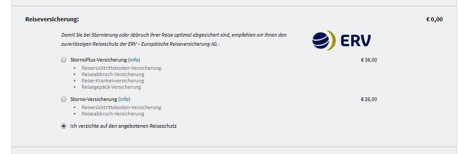 Einbindung der ERGO Reiseversicherung (ERV) bei SECRA