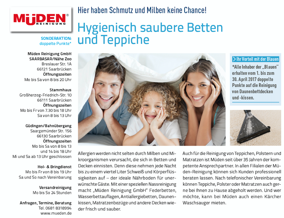 Versandreinigung-mueden.de, Leistungen, Presseberichte, Blaues Blatt, Hygienisch saubere Betten und Teppiche