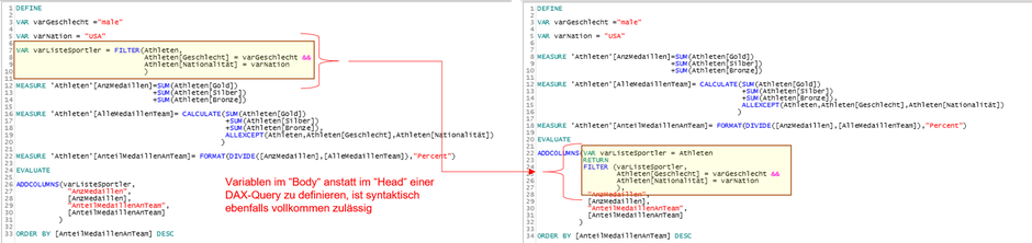 Power Pivot, SSAS Tabular, Power BI Desktop, DAX, Variablen, Variables