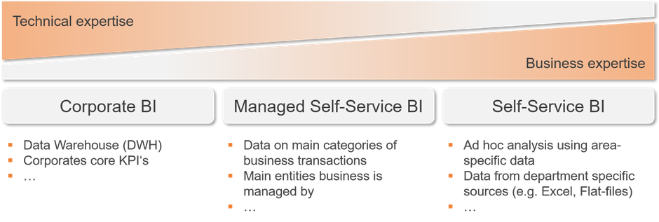 Full Business Intelligence bandwith including Corporate BI, Managed Self-Service BI and Self-Service BI