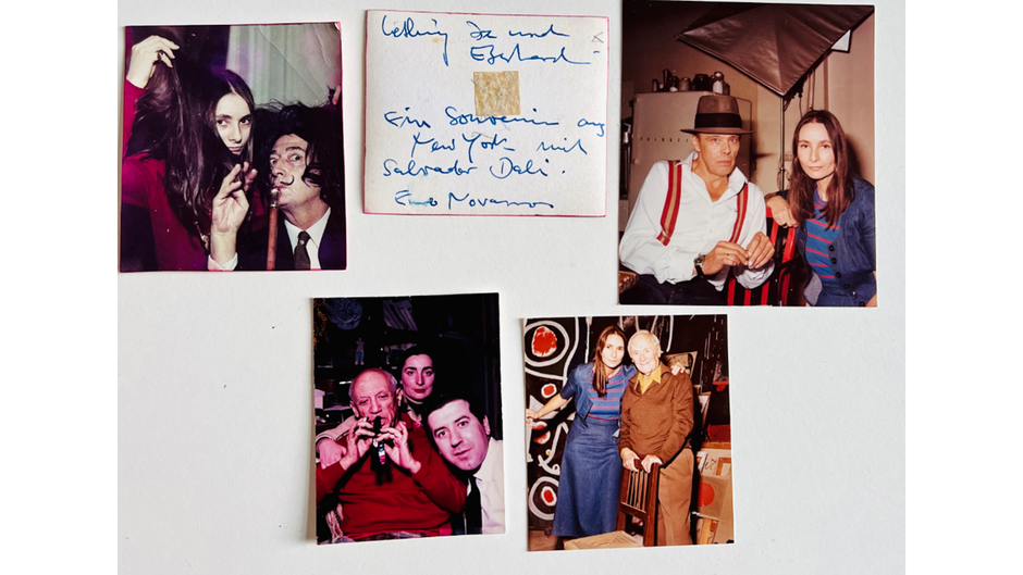 Nana (Renate) Novarro mit Salvatore Dali , Joseph Beuys, Pablo Picasso und Joan Miró (Fotos: Eddy Novarro)