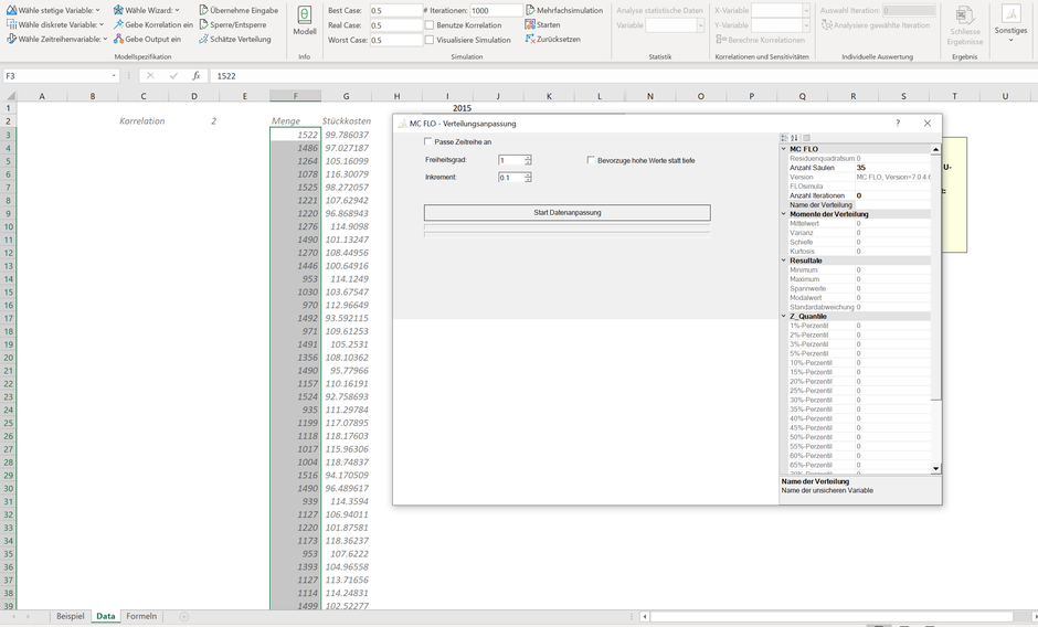 MC FLO Excel Monte Carlo Simulation Datenanpassung