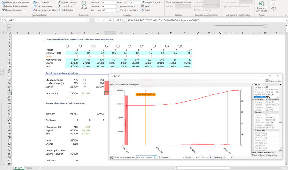 Monte Carlo Excel Simulation Linear optimization MC FLO