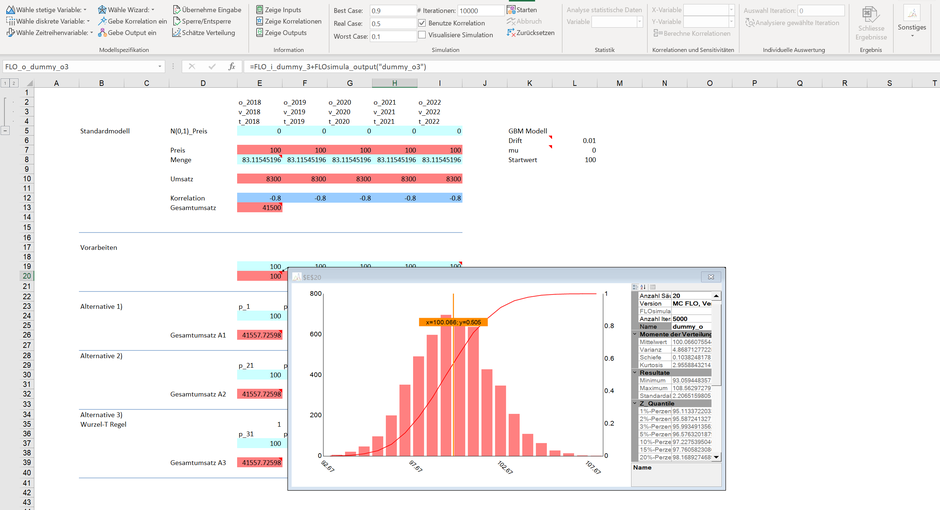 Monte Carlo Simulation Excel geometrische brownsche Bewegung MC FLO