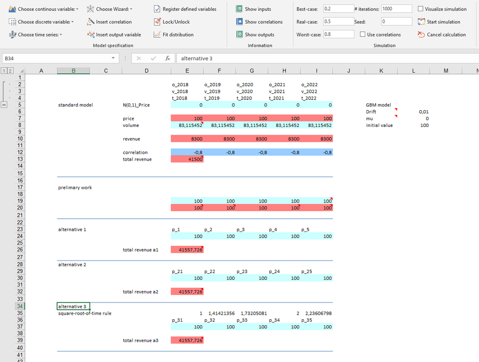 MC FLO Monte Simulation Excel geometric Brownian motion model