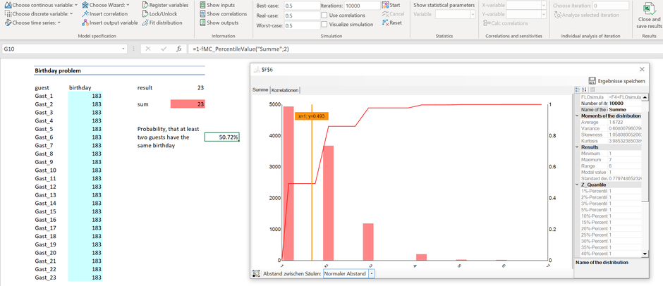 Monte Carlo simulation birthday problem Excel MC FLO