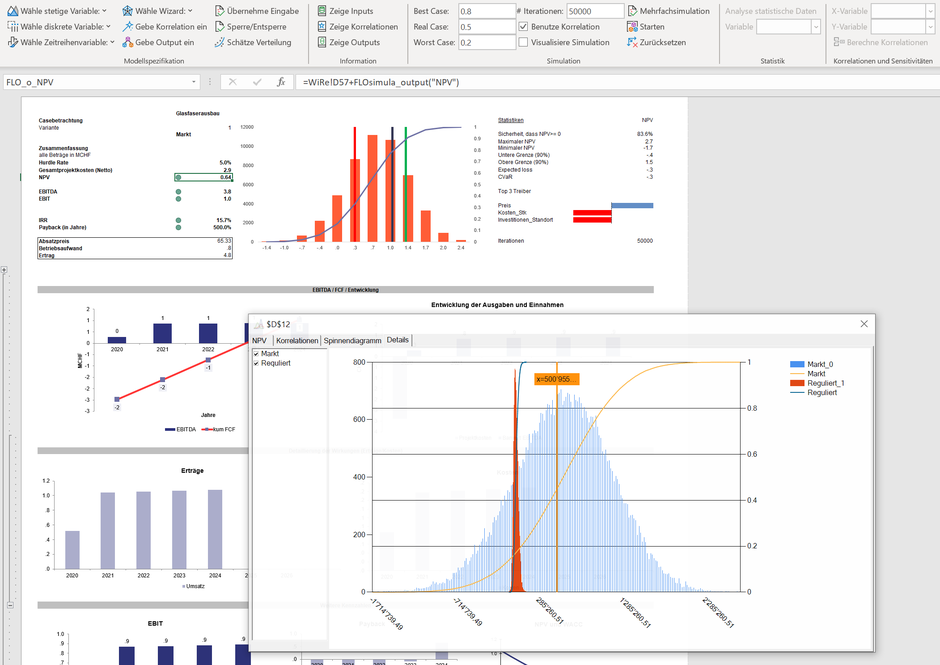 Monte Carlo Simulation Excel MC FLO Business Case Histogramm Korrelationen