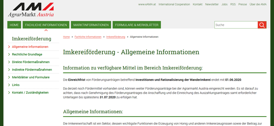 (screenshot) www.ama.at/Fachliche-Informationen/Imkereifoerderung/Allgemeine-Informationen