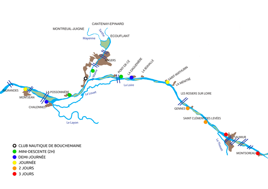 carte de la Loire, carte de la Maine, Maine-et-Loire, locations canoe-kayak