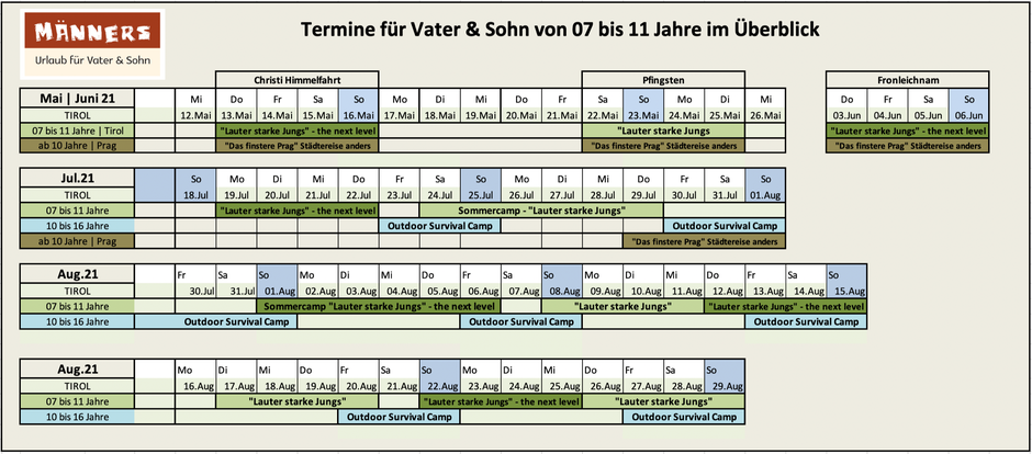 Abenteuer Vater und Sohn Termine 2021