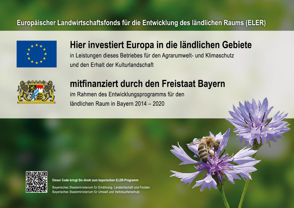 Unser Betrieb wird über das bayerische Kulturlandschaftsprogramm (KULAP) in der Maßnahme "B10 Ökologischer Landbau im Gesamtbetrieb" gefördert.