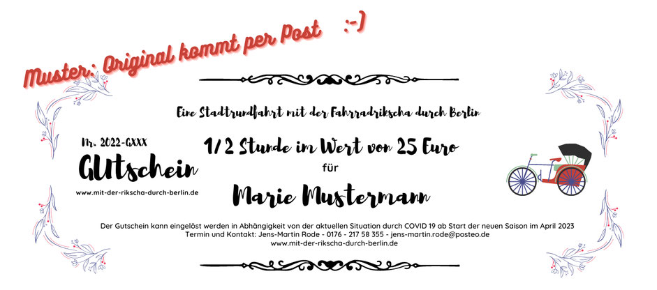 Geschenkgutschein: Mit der Rikscha durch Berlin :-)