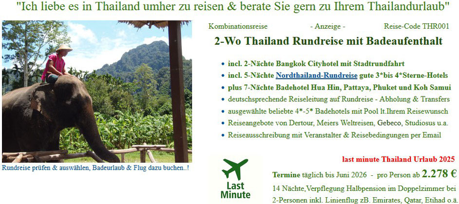 Urlaub Thailand Bangkok & Badeverlängerung auf kleiner Insel, Inselhopping Thailand, Bangkok & Koh Samui, Phuket, Khao Lak mit Flug