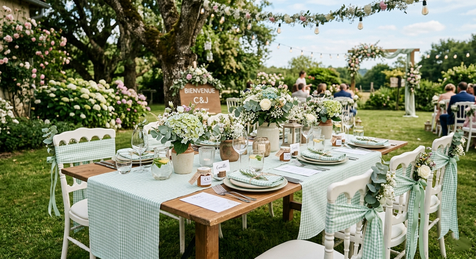 idée déco mariage vichy vert pastel menthe sauge 