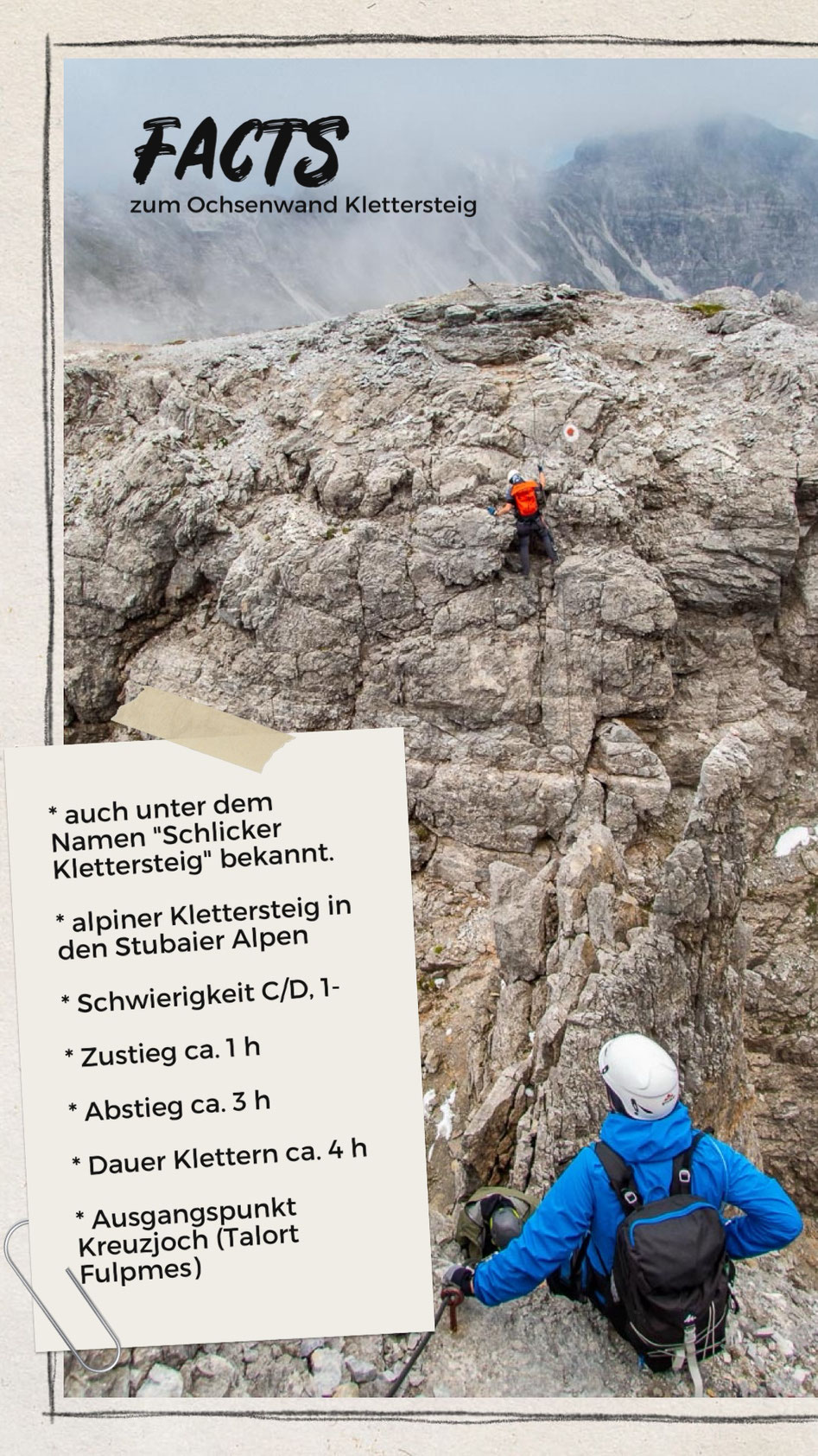 Spektakulärer Gipfel und Adrenalin pur, verspricht der Schlicker bzw. Ochsenwand Klettersteig in den Stubaier Alpen.