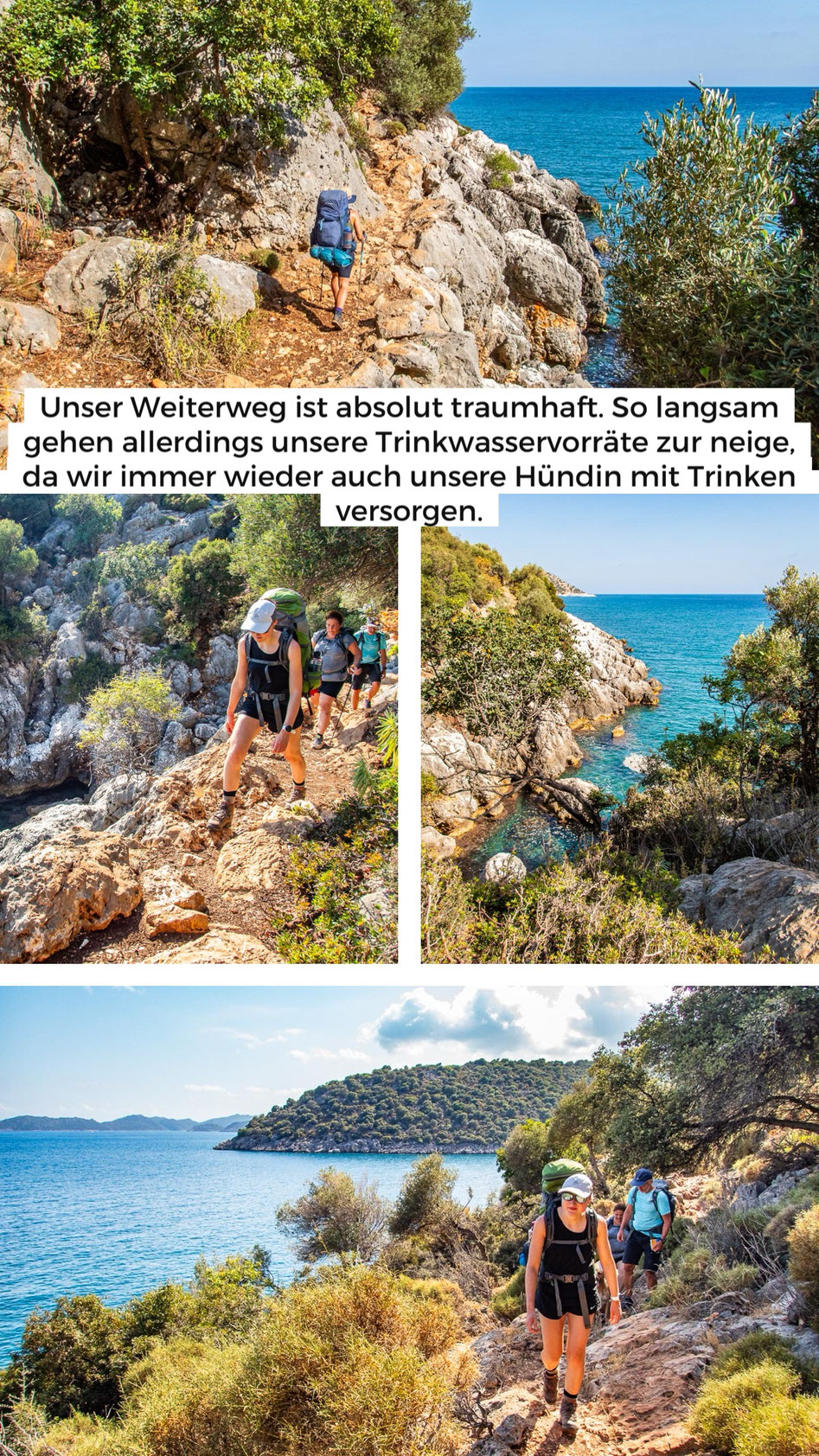 Mehrtagestrekking auf dem Lykischen Weg in der Türkei - wandern fernab der Zivilisation in einer traumhaften Landschaft umgeben von Meer, Klippen und Bergen. (hier: Etappe 11 von Ücagiz nach Demre/Andriake)