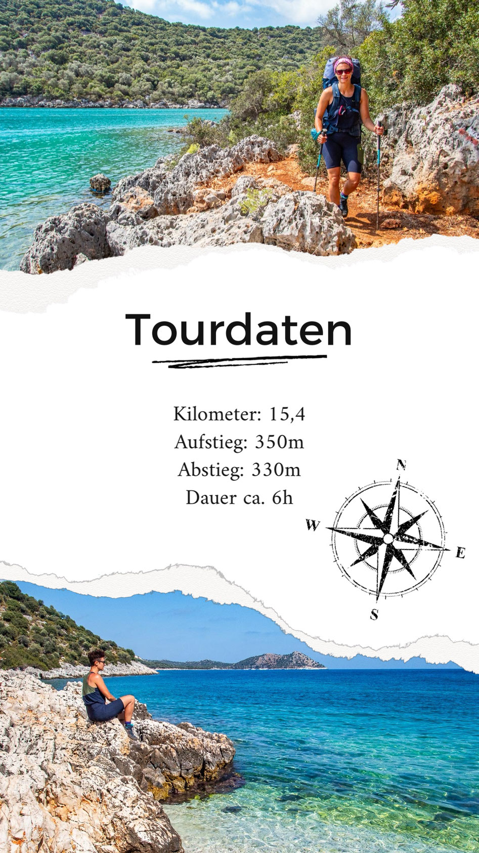 Mehrtagestrekking auf dem Lykischen Weg in der Türkei - wandern fernab der Zivilisation in einer traumhaften Landschaft umgeben von Meer, Klippen und Bergen. (hier: Etappe 11 von Ücagiz nach Demre/Andriake)