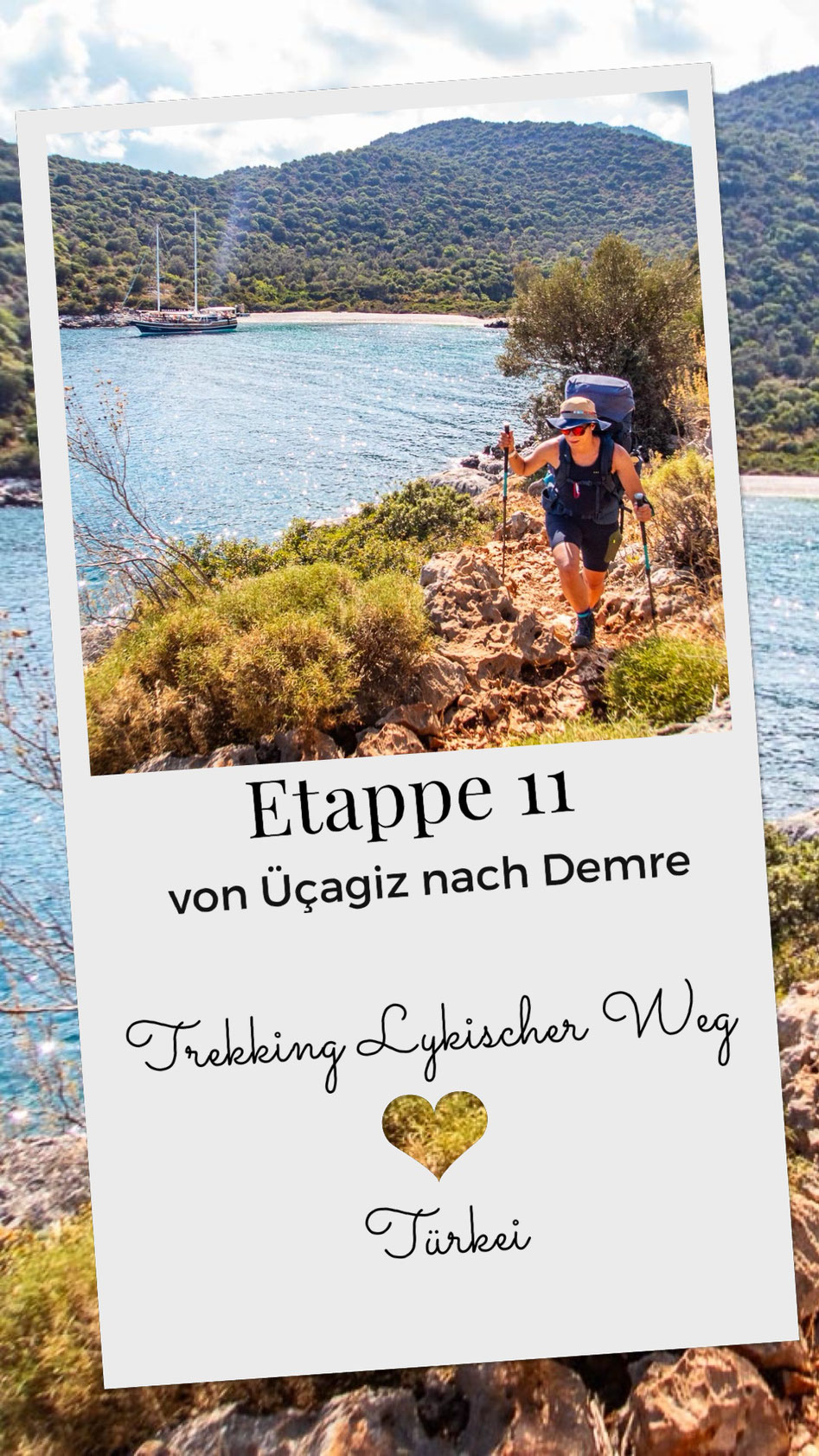 Mehrtagestrekking auf dem Lykischen Weg in der Türkei - wandern fernab der Zivilisation in einer traumhaften Landschaft umgeben von Meer, Klippen und Bergen. (hier: Etappe 11 von Ücagiz nach Demre/Andriake)