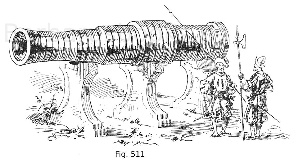 Fig. 511. Bombarde, sogenanntes Hauptstück, aus Eisen, genannt die „tolle Grete“, in Gent. 14. Jahrhundert. Nach Müller-Mothes, Archäologisches Wörterbuch. 