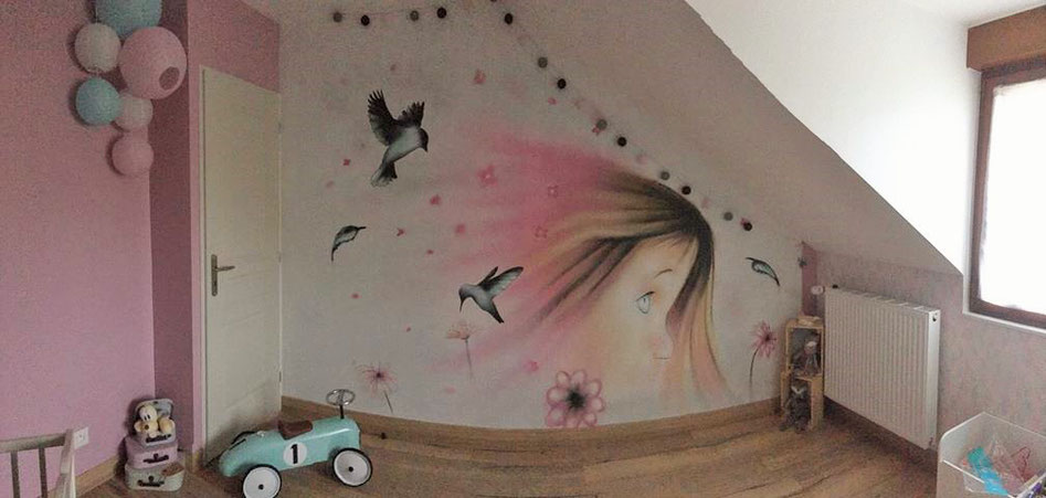 graffiti-décor-chambre-fille-oiseau-plume-fleur