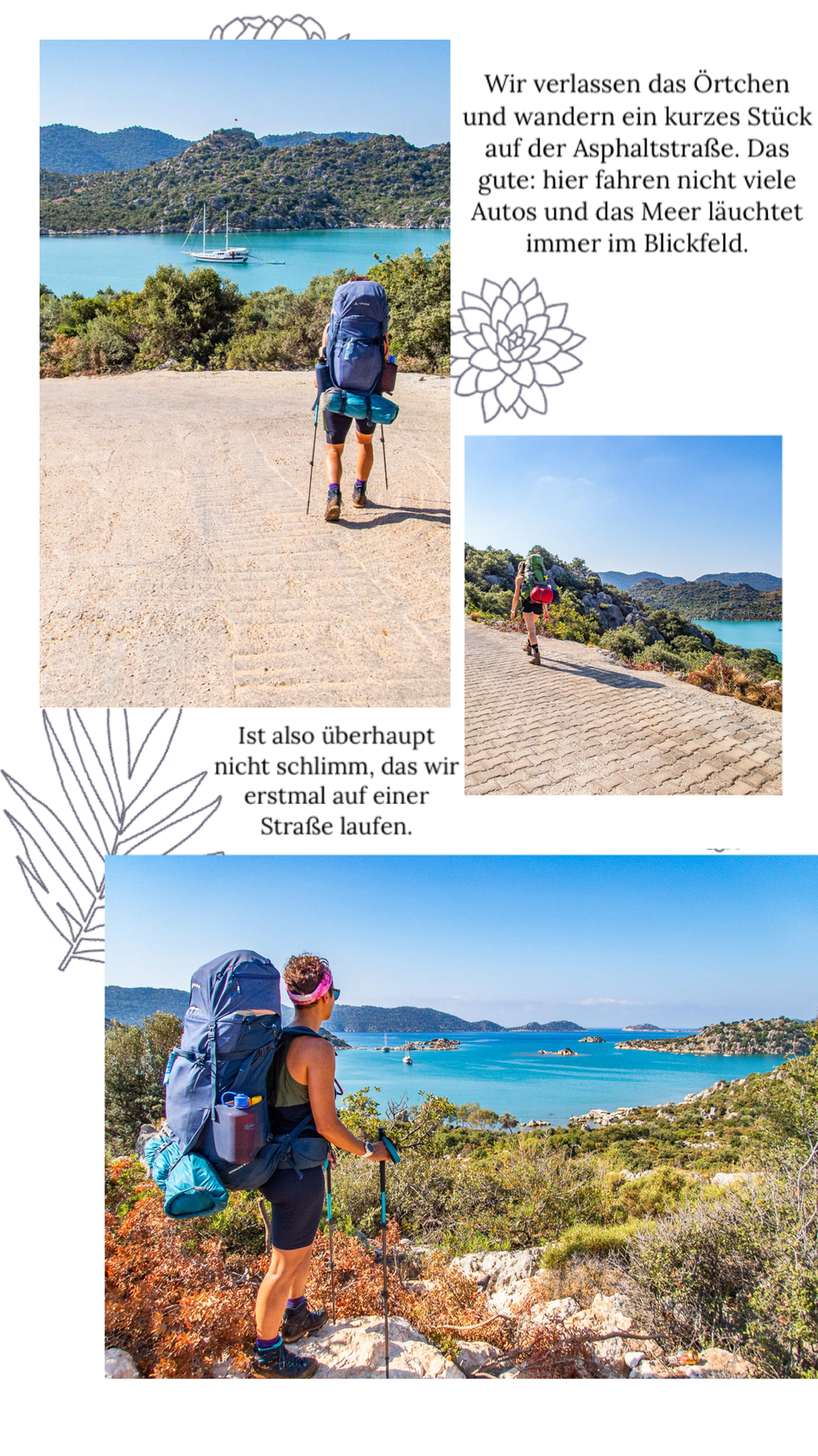 Mehrtagestrekking auf dem Lykischen Weg in der Türkei - wandern fernab der Zivilisation in einer traumhaften Landschaft umgeben von Meer, Klippen und Bergen. (hier: Etappe 11 von Ücagiz nach Demre/Andriake)