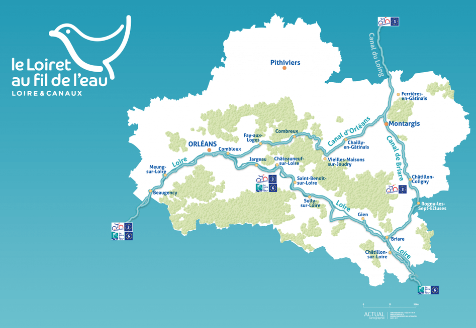 mapa del Loiret a orillas del agua
