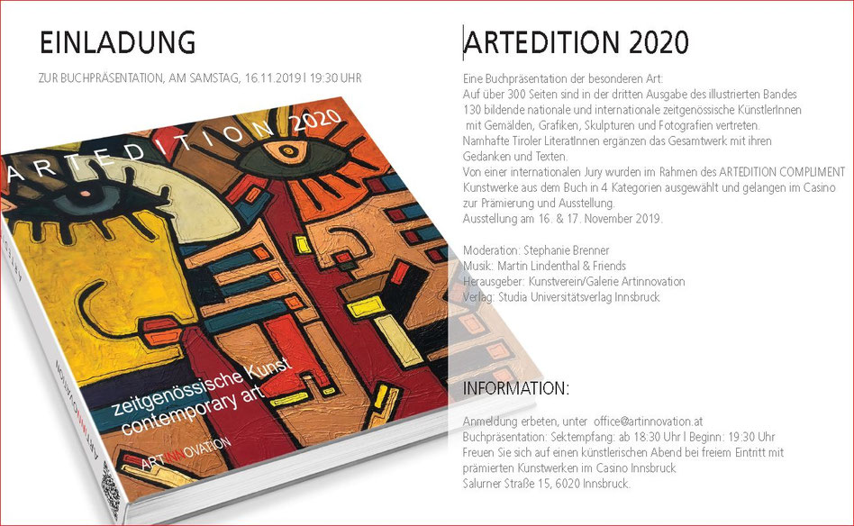 Teilnahme am Kunstbuch "Artedition 2020", herausgegeben von der Galerie Artinnovation, Innsbruck