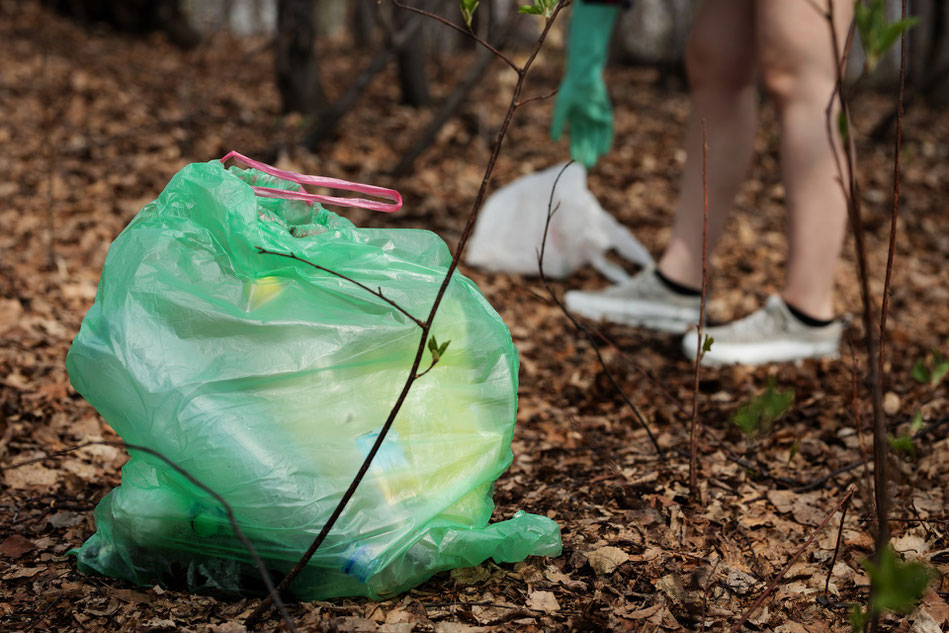 Richtig Müll trennen in Tüten beim Campen