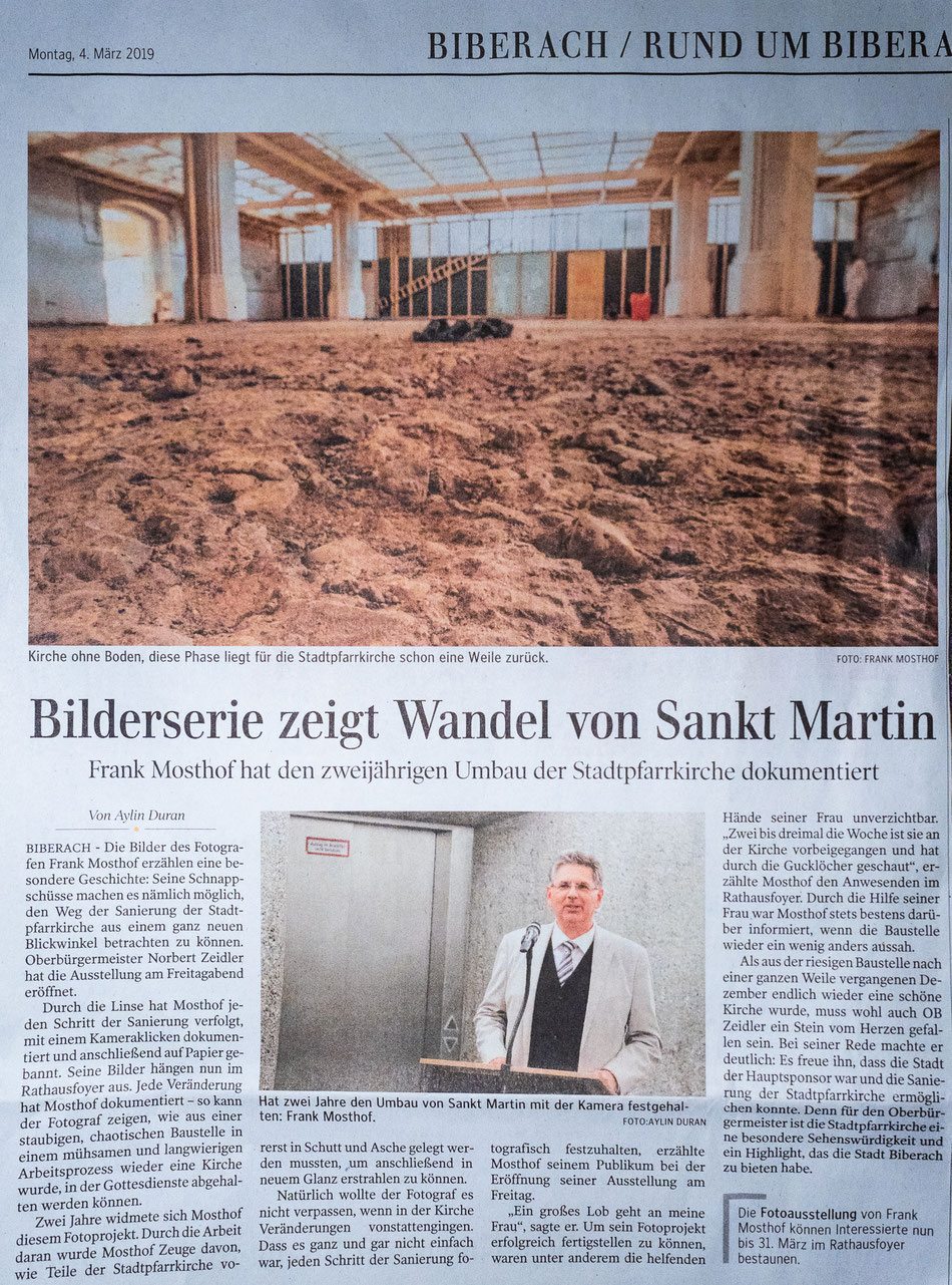 Bericht in der Schwäbischen Zeitung am  04.03.2019 zur Ausstellungseröffnung im Rathaus in Biberach an der Riß