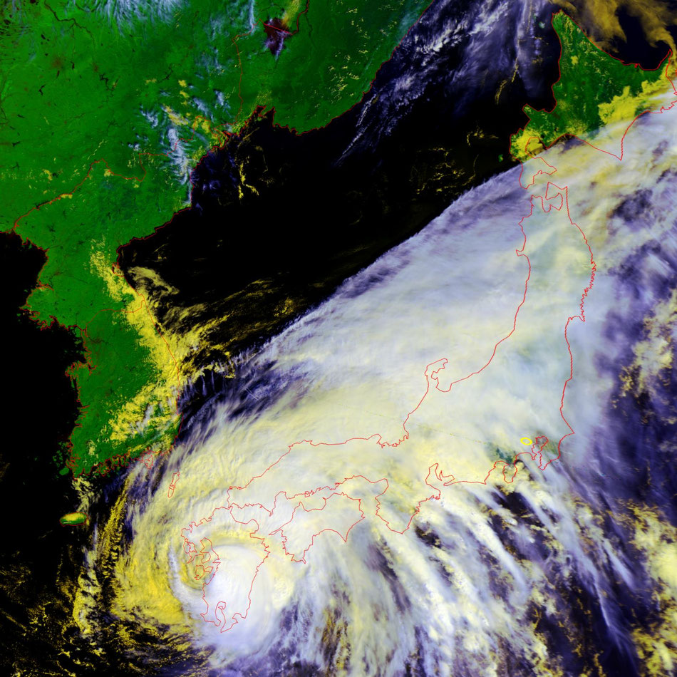 2024/8/29 10:03JST NOAA19 HRPT  Typhoon Shanshan  台風10号は九州薩摩川内付近に上陸したとの報道