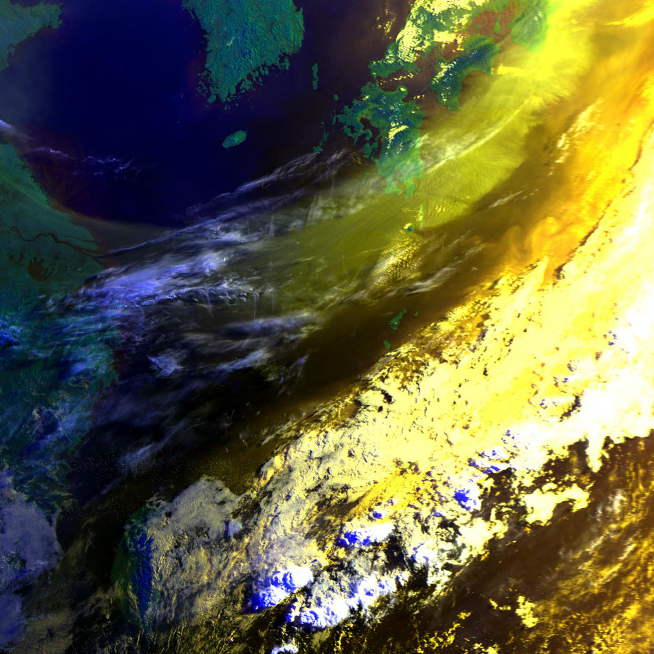 2020/05/13 06:59JST NOAA19 HRPT 黄砂が朝日に光る　