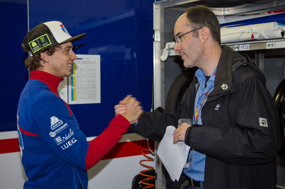 Markus Kahl trifft Marco Bezzecchi am Sachsenring 2018 zum Gespräch.