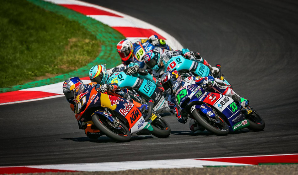 Brad Binder, Joan Mir, Enea Bastianini, Fabio Quartararo und Philipp Oettl in der Moto3 2016 in Spielberg