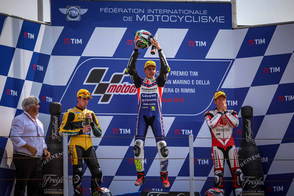 Lorenzo Baldassarri gewinnt das Moto2 Rennen 2016 in Misano