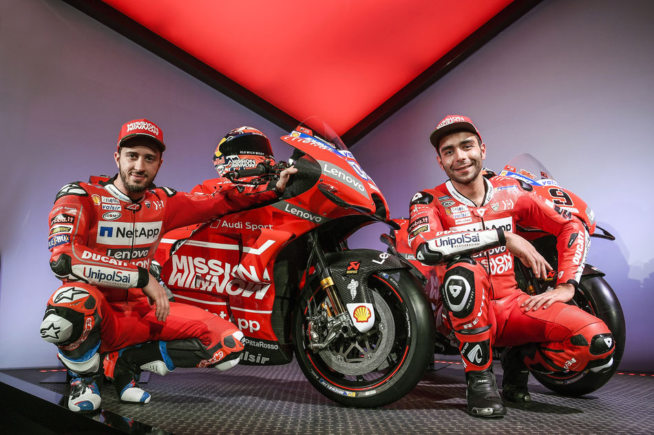 Den Anfang der "Enthüllungen" macht 2019 Ducati mit seinem Bike und den Fahrern Andrea Dovizioso und Danilo Petrucci.