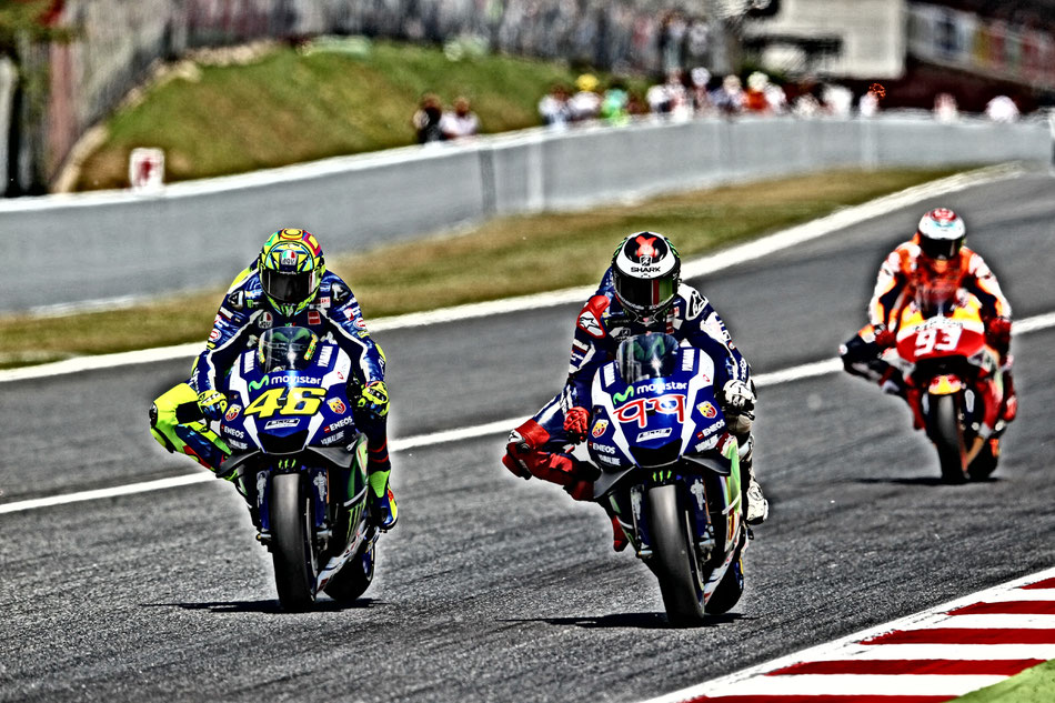 Valentino Rossi und Jorge Lorenzo in der MotoGP 2016 in Barcelona für Yamaha.