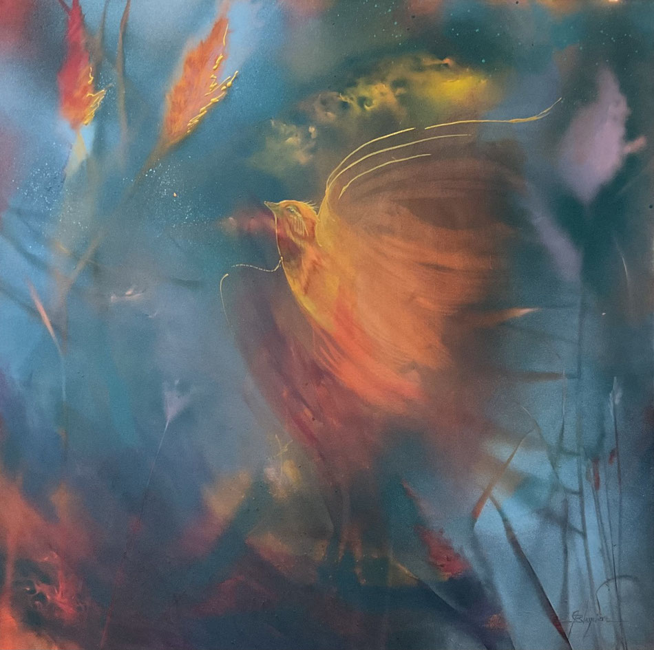 Phoenix Renaître de ses Cendres , 36 x 36, Acrylique