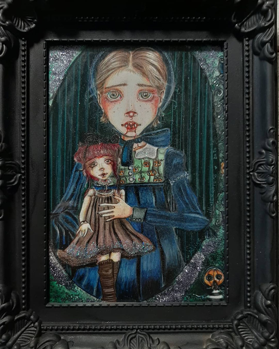 This is Lenora & Lilith... illustration in black frame