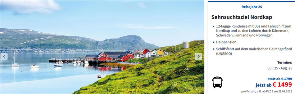 Norwegen Nordkap und Lofoten -preisgünstige Rundreisen mir Bus, Schiff, deutschsprachige Reiseleitung.