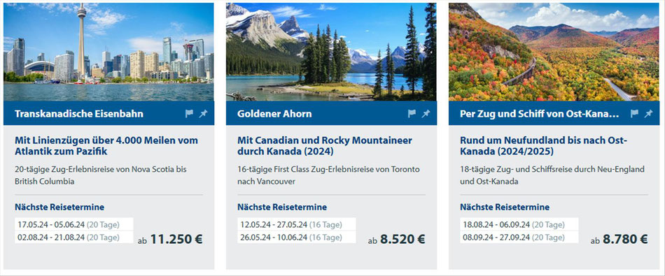 Bahn-Erlebnisreisen in Kanada, mit Canadian und Rocky Mountaineer, Nova Scotia bis British Columbia...