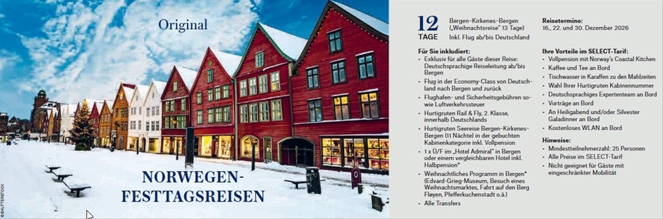 NORWEGEN HURTIGRUTEN: DIE FESTTSGAREISEN - GRUPPENREISEN 
