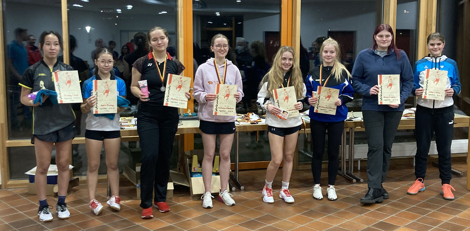 Siegerehrung im Mädchendoppel U 19: 3. Platz Sina Neckermann / Amelie Dinger