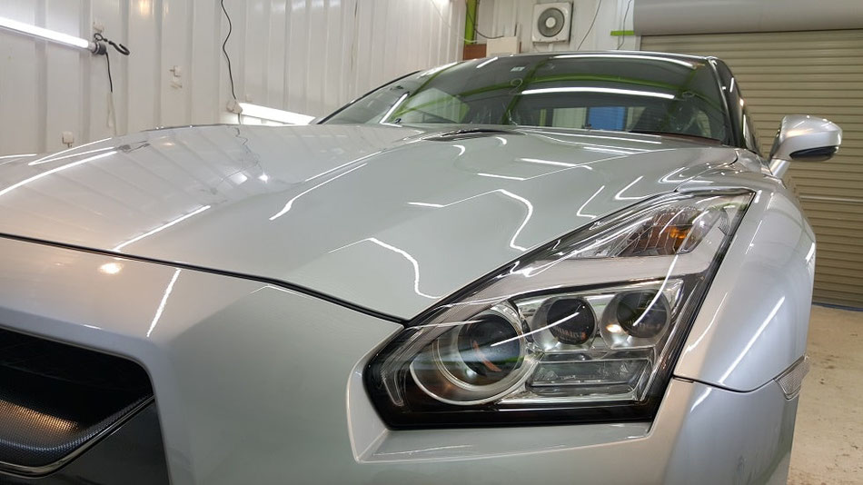 r35gt-r ナノガラスガラスコーティング完成 埼玉三芳 クレーター・イオンデポジット・ウォータースポット除去