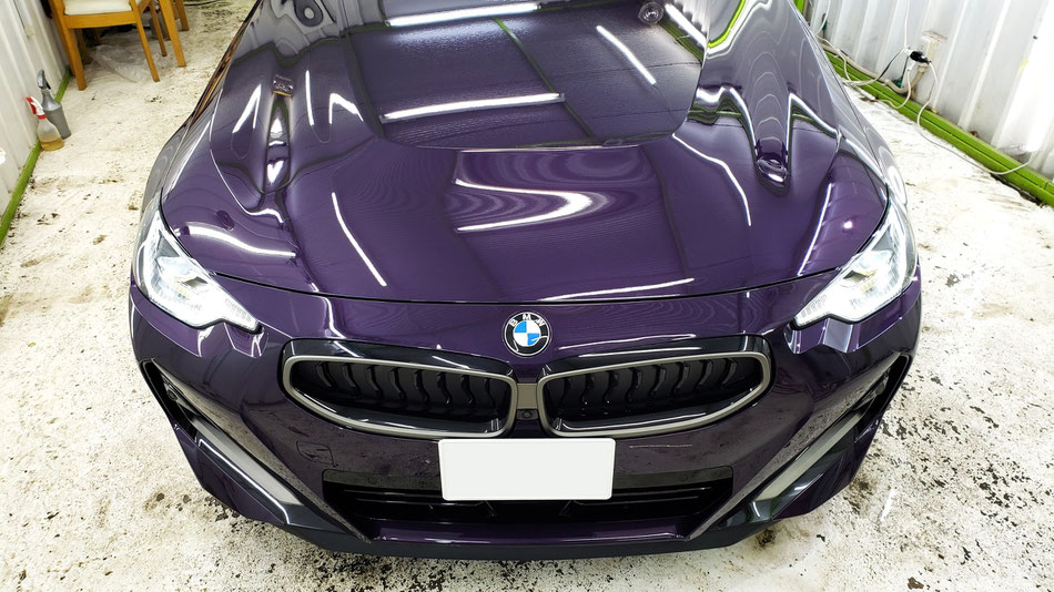 m240i xdrive セラミックコーティングのメンテナンス後のボンネットの光沢